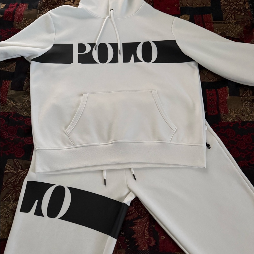 Polo Ralph Lauren Double Knit “POLO” Graphic White/Black Hoodie & Joggers Set